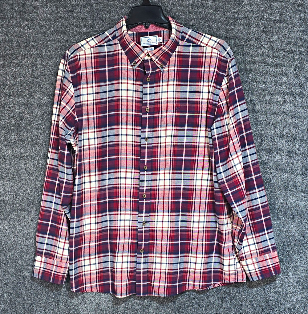 Southern Tide Men's 2XL Big & Tall Red Blue Plaid Flannel Button-Down Pockets